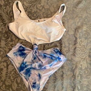 Pink Lily Tye Dye and white knot swimsuit size L NWT